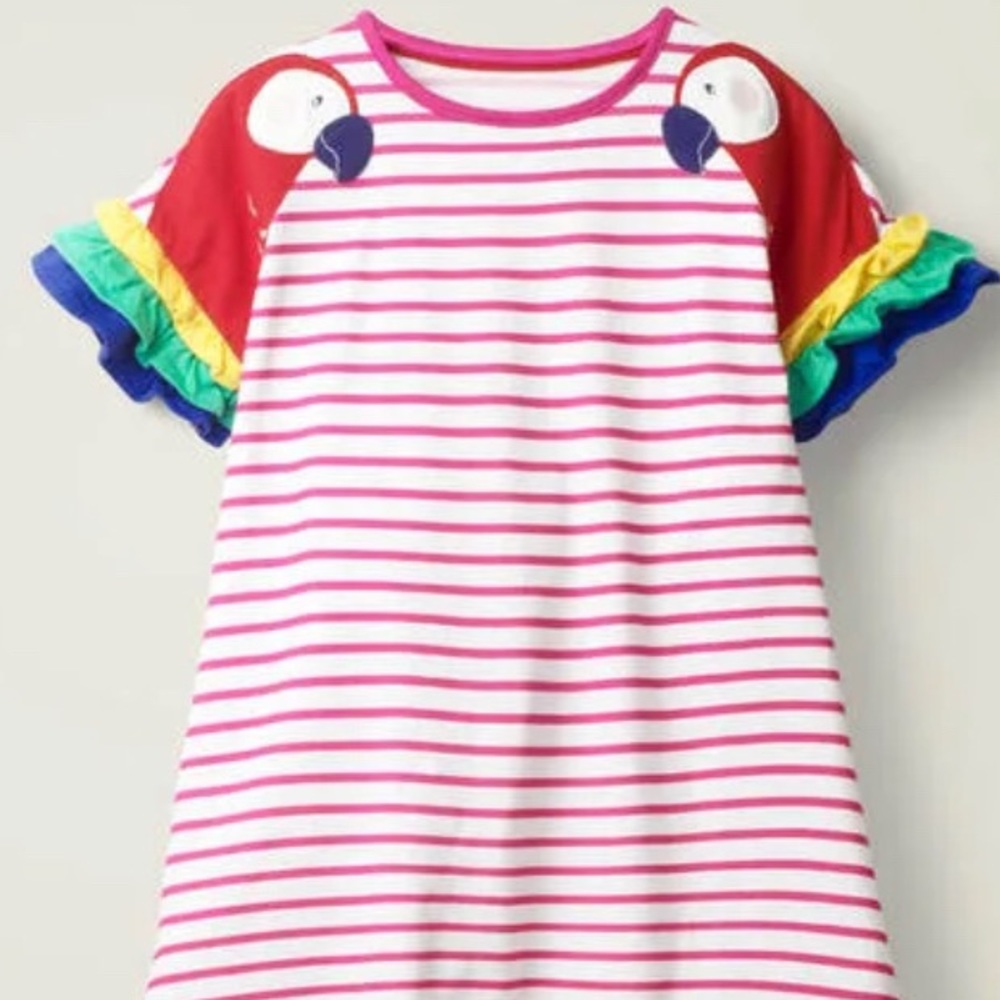 Boden Pink & White Striped Parrot Dress